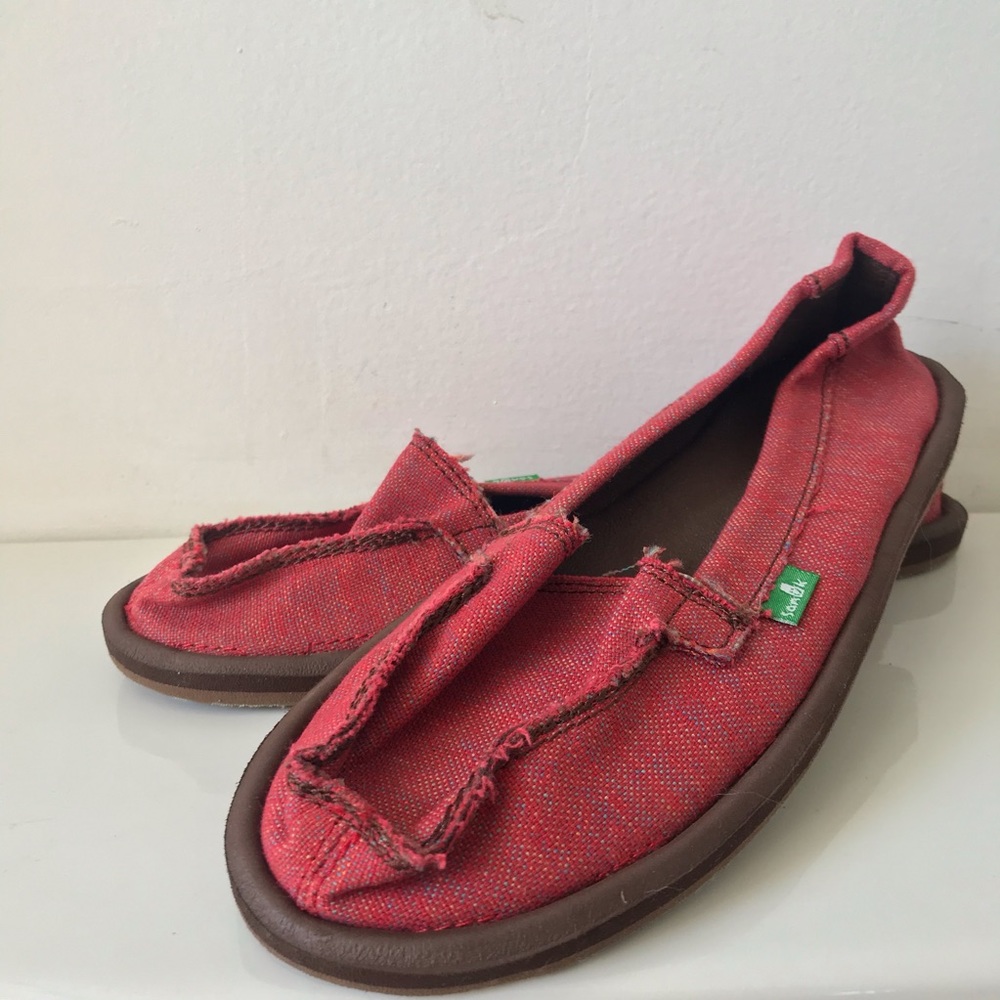 Red Sanuk Slip On Flats